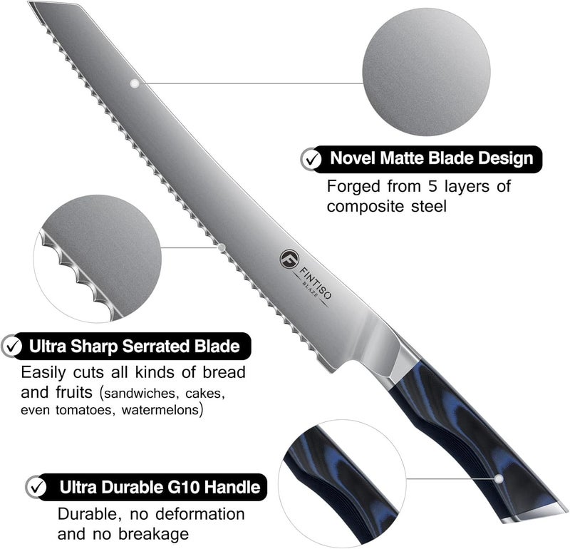 FINTISO Bread Knife 10 Inch, Serrated Bread Cutter with Razor Sharp Japanese High Carbon Stainless Steel Blade & G10 Ergonomic Handle, Wavy Edge Knife for Bread, Cake & Pastries, Ideal Baking Gift - Image 4